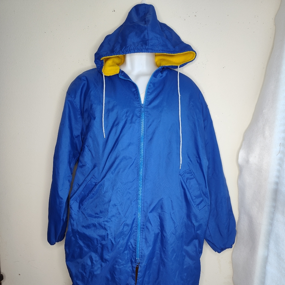 PURCELL Activewear Hoodie  L Blue Nylon Double Zip Lined Pockets Sleeves USA Vtg